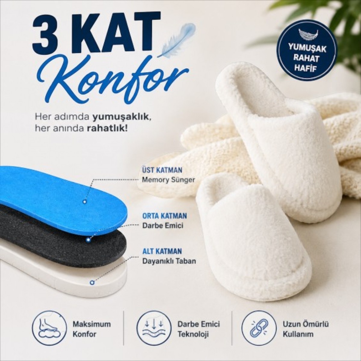 Black Flex Cozy Step 3 Katmanlı Pelush Terlik Düz Krem 36-41