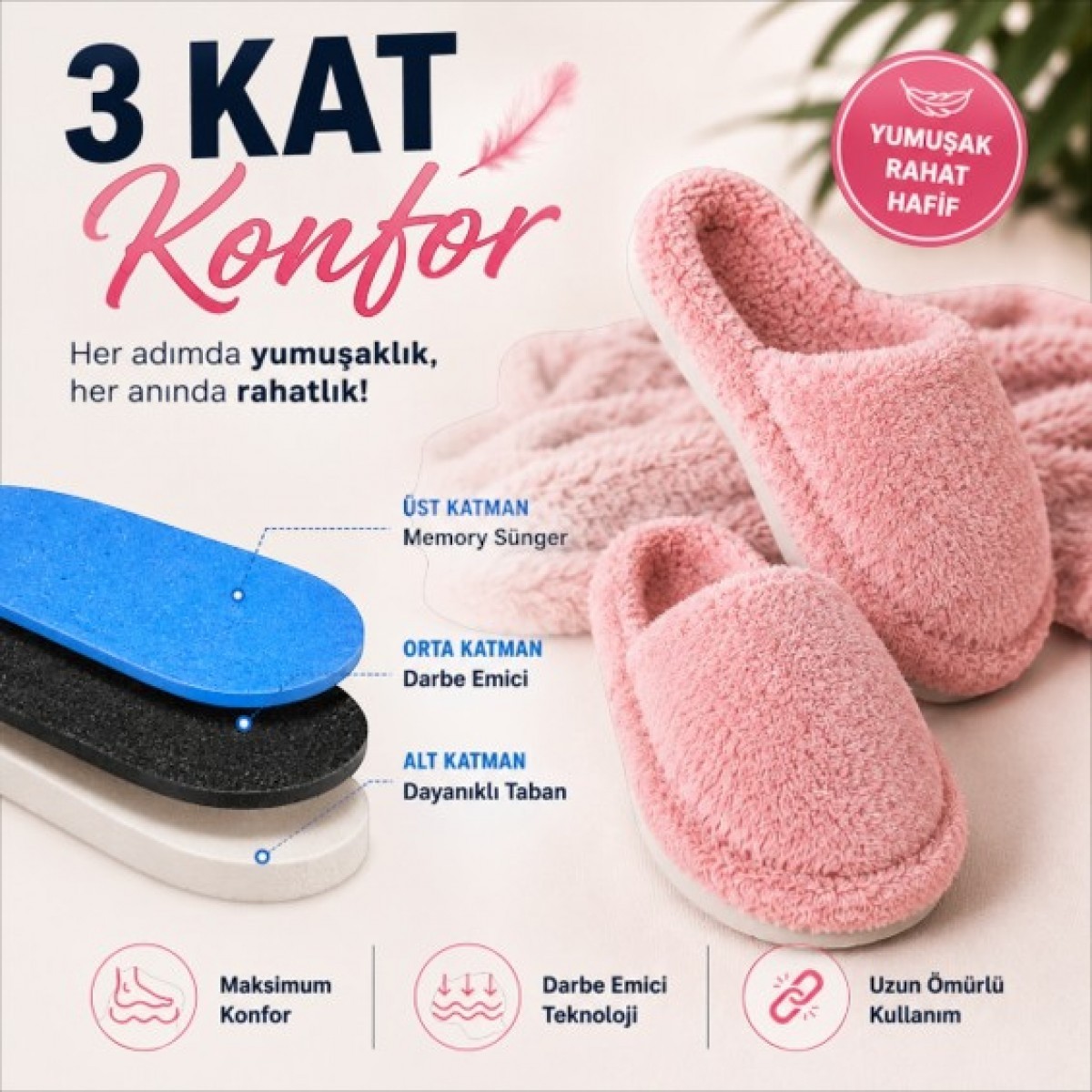 Black Flex Cozy Step 3 Katmanlı Pelush Terlik Düz Pembe 36-41