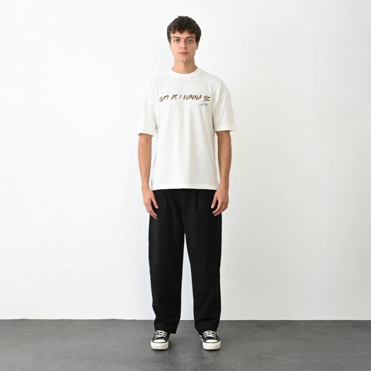 Fantastik Store Erkek Baskılı T-Shirt Kısa Kol Bisiklet Yaka Regular Fit Rahat Kalıp Günlük Tişört- Beyaz