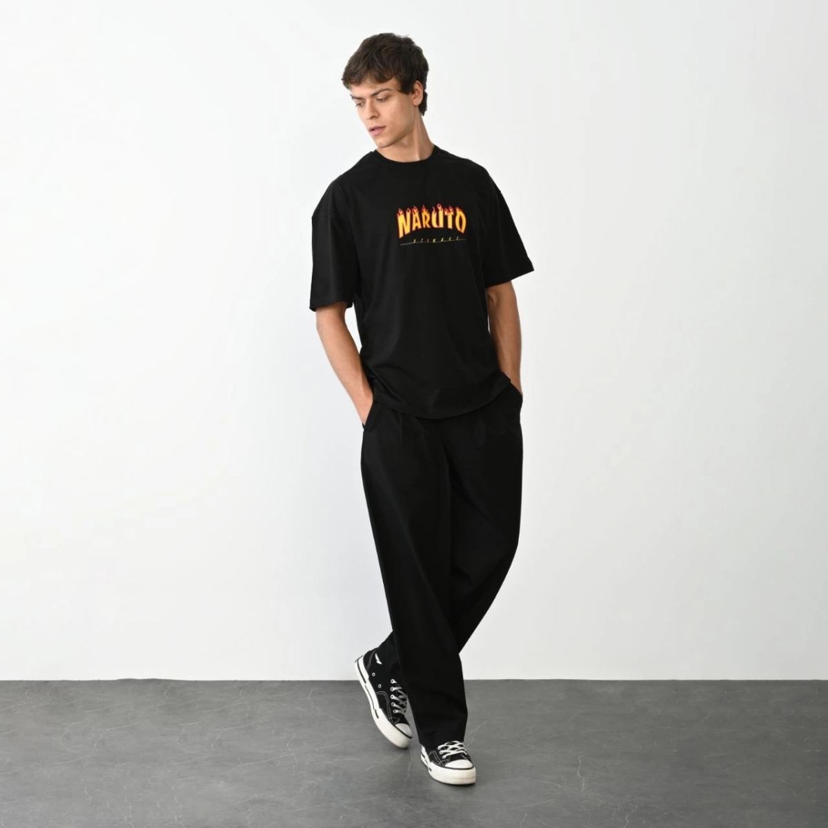 Fantastik Store Erkek Baskılı T-Shirt Kısa Kol Bisiklet Yaka Regular Fit Rahat Kalıp Günlük Tişört - Siyah görsel 2