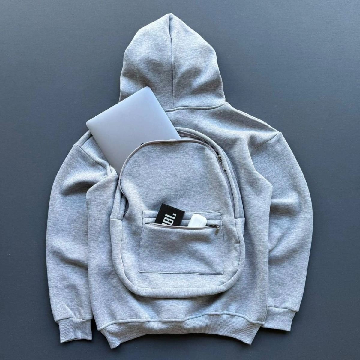 Fantastik Store Kadın 3 Iplik Şardonlu Tam Fermuarlı Kapüşonlu Arka Çanta Detaylı Sweatshirt - Gri görsel 2