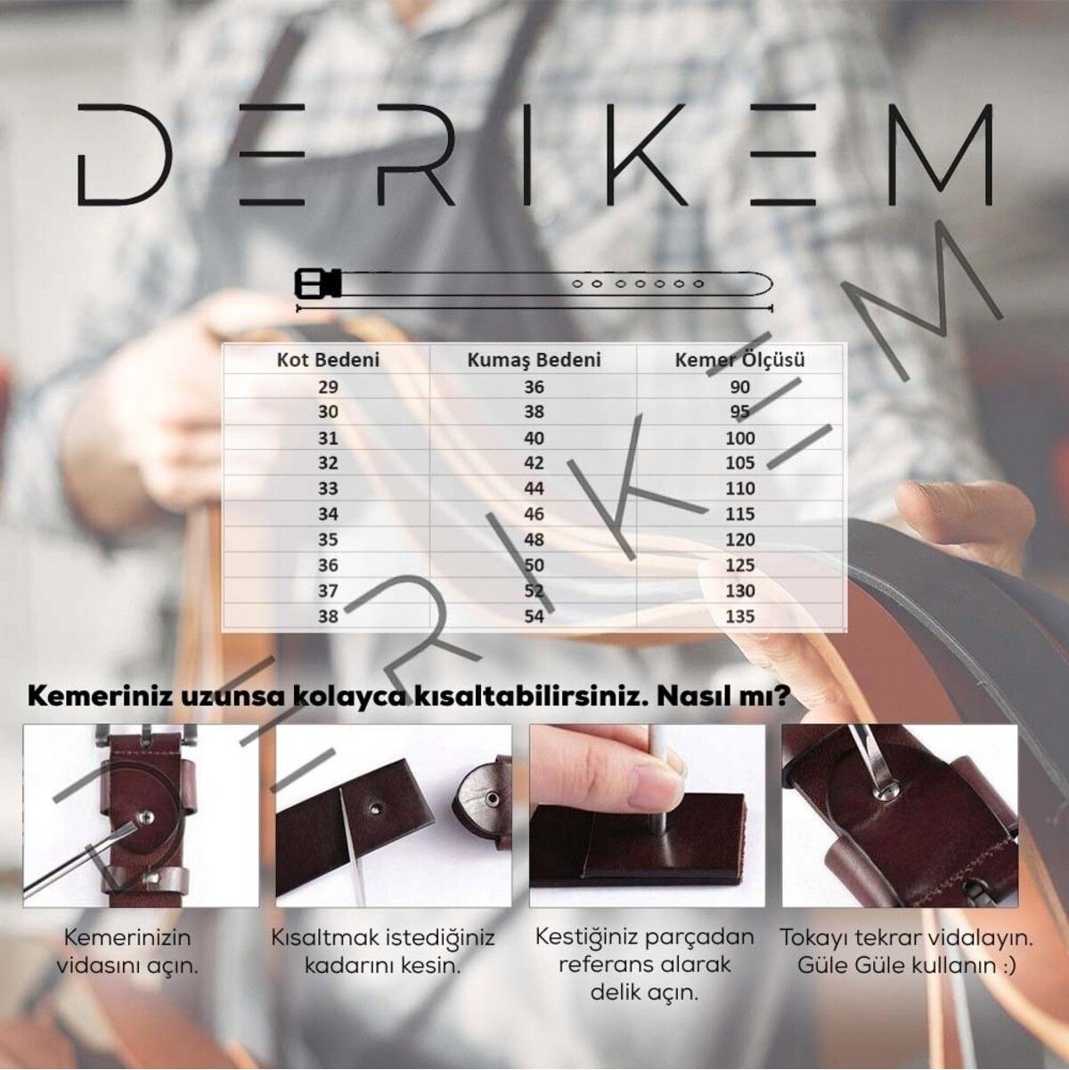 Derikem %100HAKIKI Deri Gümüş Tokalı Kadın Kemeri 3cm görsel 5