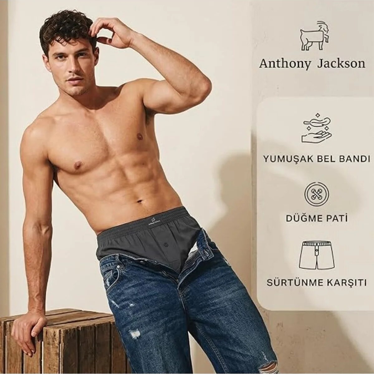 Anthony Jackson %100 Pamuk 3'lü Kutu Premium Havlu Bel Erkek Boxer Domenico görsel 3
