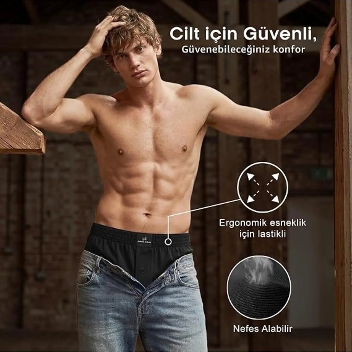 Anthony Jackson %100 Pamuk 3'lü Kutu Premium Havlu Bel Erkek Boxer Domenico görsel 5