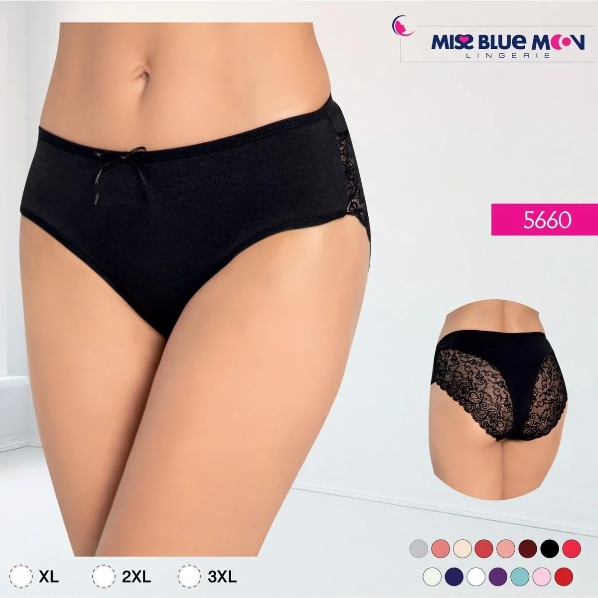 Miss Blue Moon Arka Baklava Kesim Dantelli Bato 2'li Külot Siyah/beyaz 5660 görsel 5