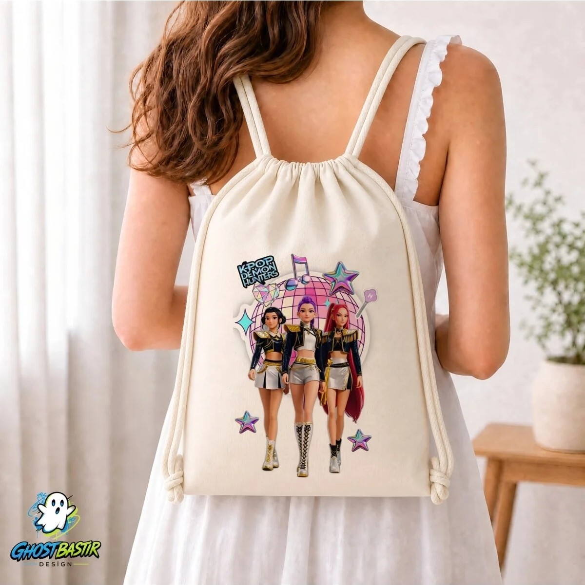 Ghostbastır Design K-Pop Demon Hunters Büzgülü Keten Çanta C128