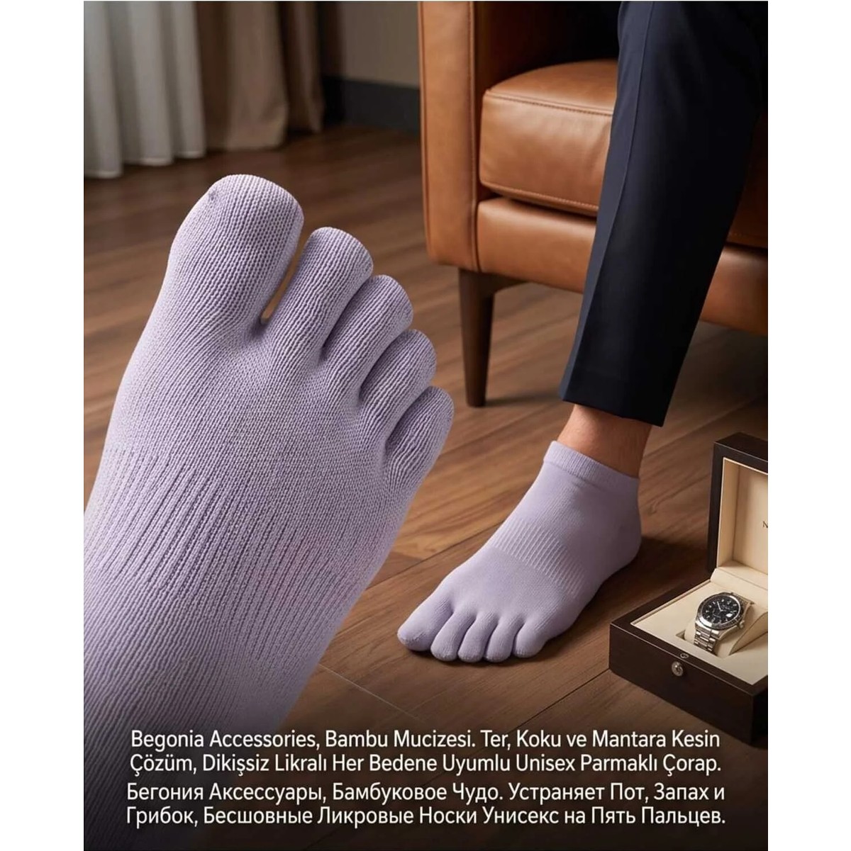 Begonia Accessories Bambu Parmaklı Çorap Dikişsiz Unisex Antialerjik Terleme ve Koku Karşıtı Likralı Esnek Çorap -278-4 görsel 5
