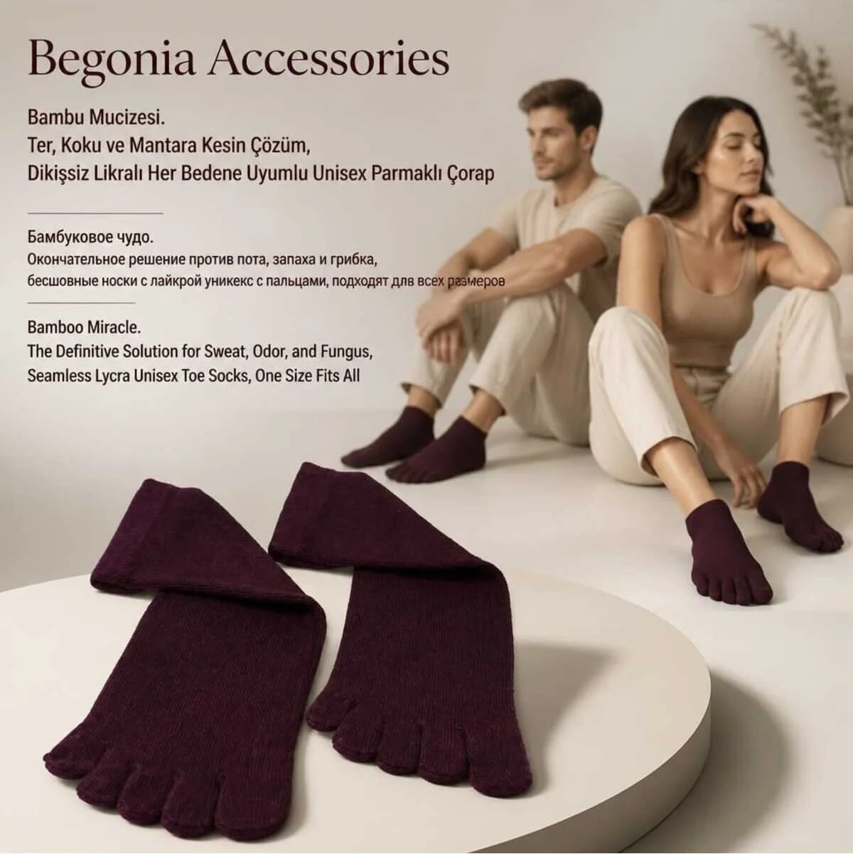 Begonia Accessories Bambu Parmaklı Çorap Dikişsiz Unisex Antialerjik Terleme ve Koku Karşıtı Likralı Esnek Çorap -278-1 görsel 2