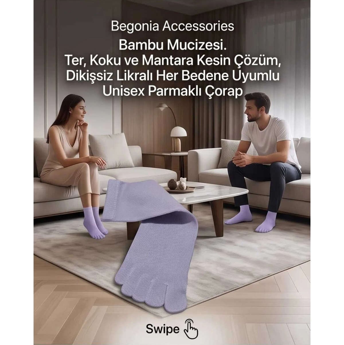 Begonia Accessories Bambu Parmaklı Çorap Dikişsiz Unisex Antialerjik Terleme ve Koku Karşıtı Likralı Esnek Çorap -278-6 görsel 3