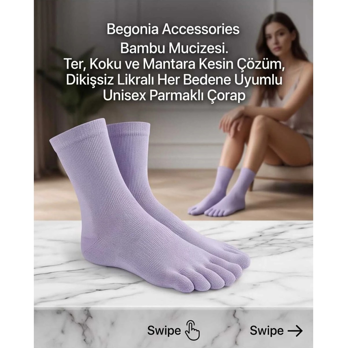 Begonia Accessories Bambu Parmaklı Çorap Dikişsiz Unisex Antialerjik Terleme ve Koku Karşıtı Likralı Esnek Çorap -278-6 görsel 7
