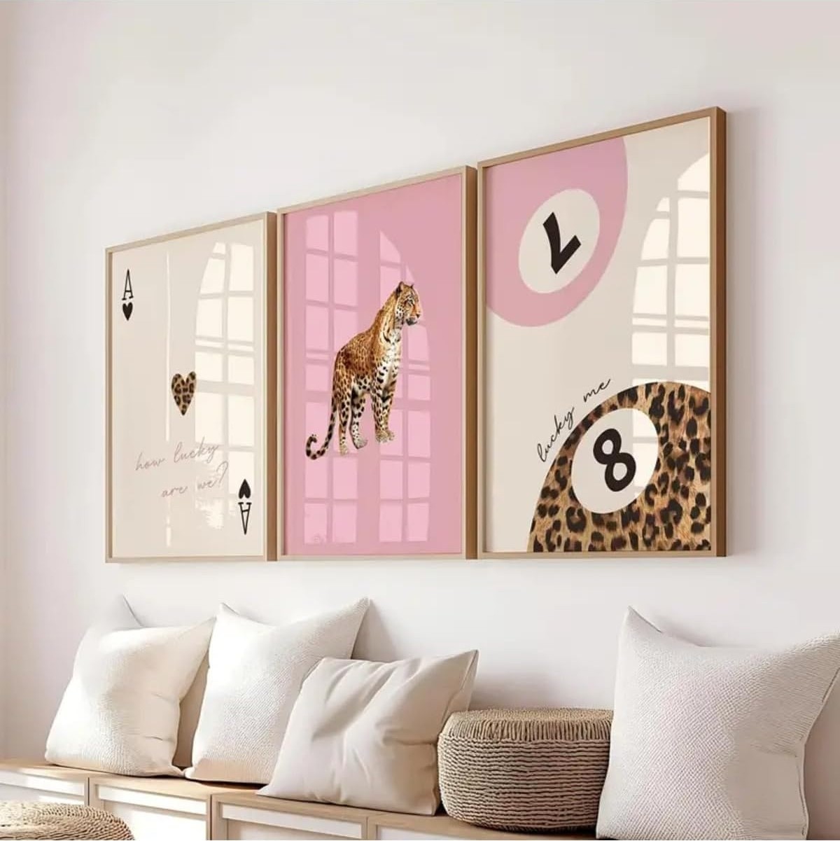 OEM 3'lü Leopar Bilardo Temalı Modern Yatak Odası Dekor Çerçevesiz Poster 20 x 30 Bej