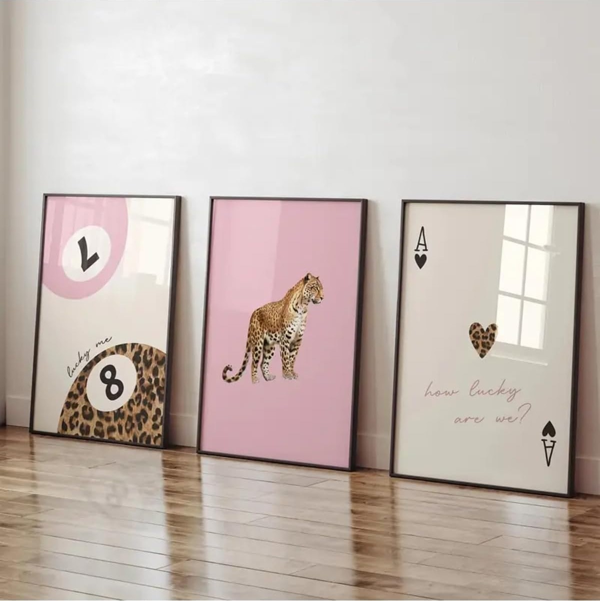 OEM 3'lü Leopar Bilardo Temalı Modern Yatak Odası Dekor Çerçevesiz Poster 20 x 30 Bej görsel 3