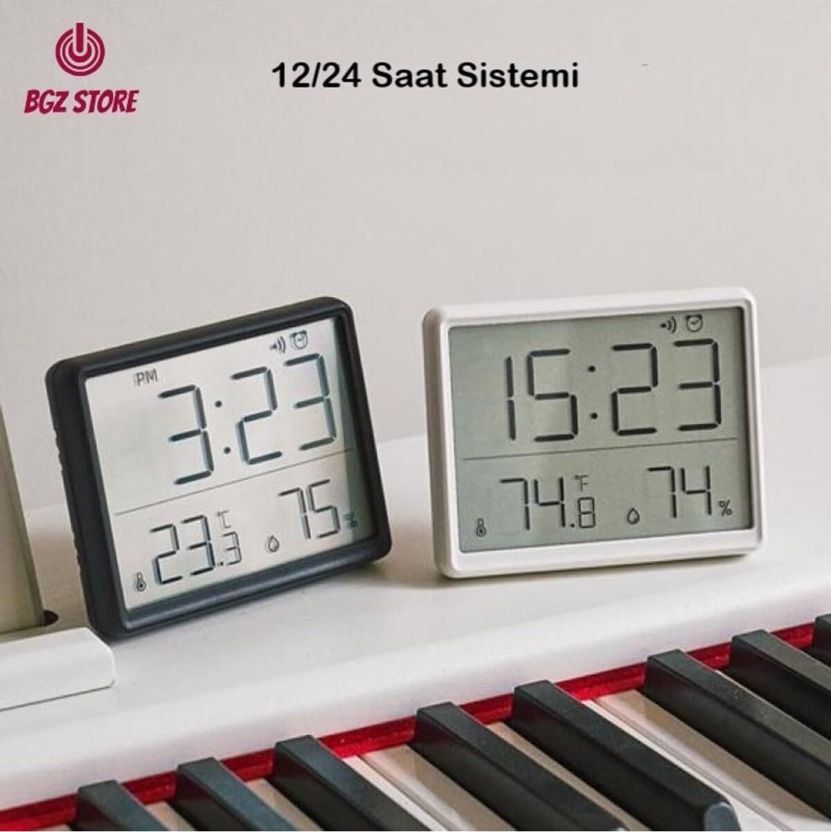 Özkaya Store Dijital Mini Saat LCD Ultra Ince Mıknatıslı Buzdolabı Saati Alarmlı Nem ve Sıcaklık Göstergeli 9X7CM görsel 3