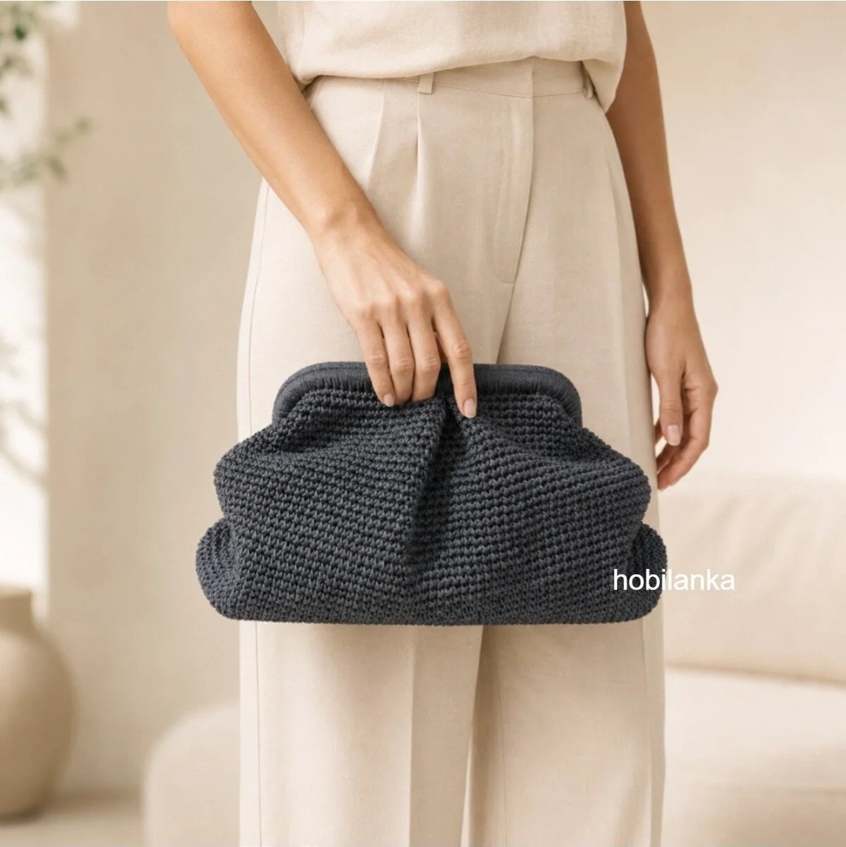 Hobilanka El Yapımı Hasır Burslu Clutch Çanta görsel 2