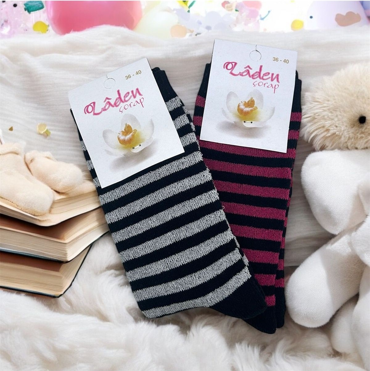 Black Arden Socks Çizgili Havlu Çorabı 2^li