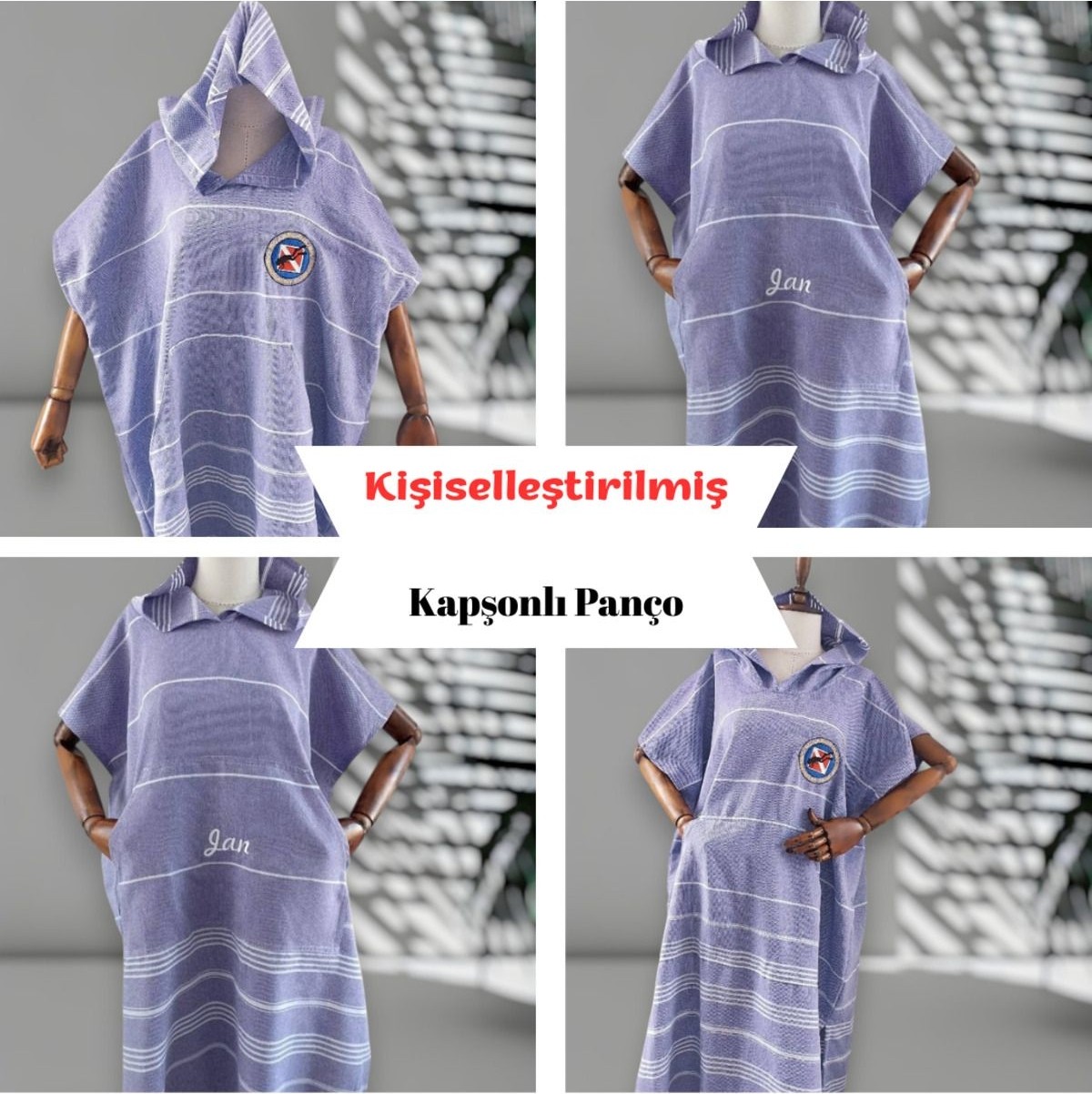 Chimariva Kişiye Özel Isim Nakışlı Kapüşonlu Çocuk Pançosu, Yazı ile Tasarım