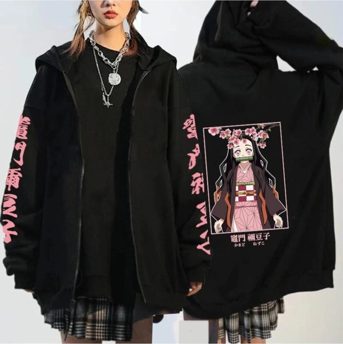 Tarzsokak Nezuko Anime Demon Hoodie Kimetsu Fermuarlı 15123