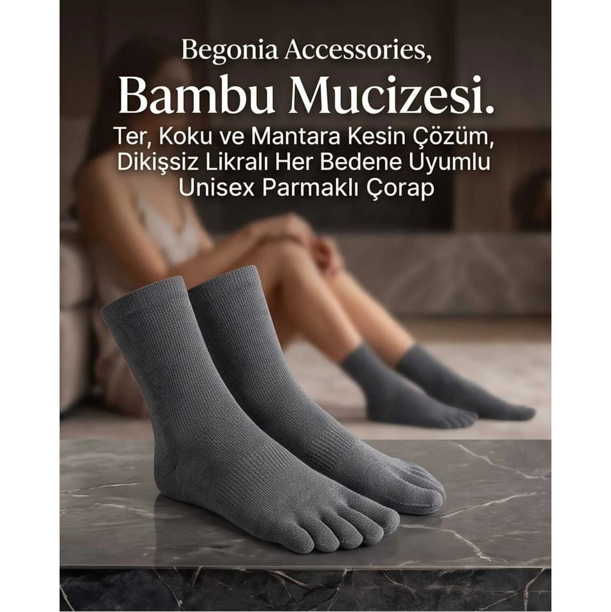 Begonia Accessories Bambu Parmaklı Çorap Dikişsiz Unisex Antialerjik Terleme ve Koku Karşıtı Likralı Esnek Çorap -278-2 görsel 5