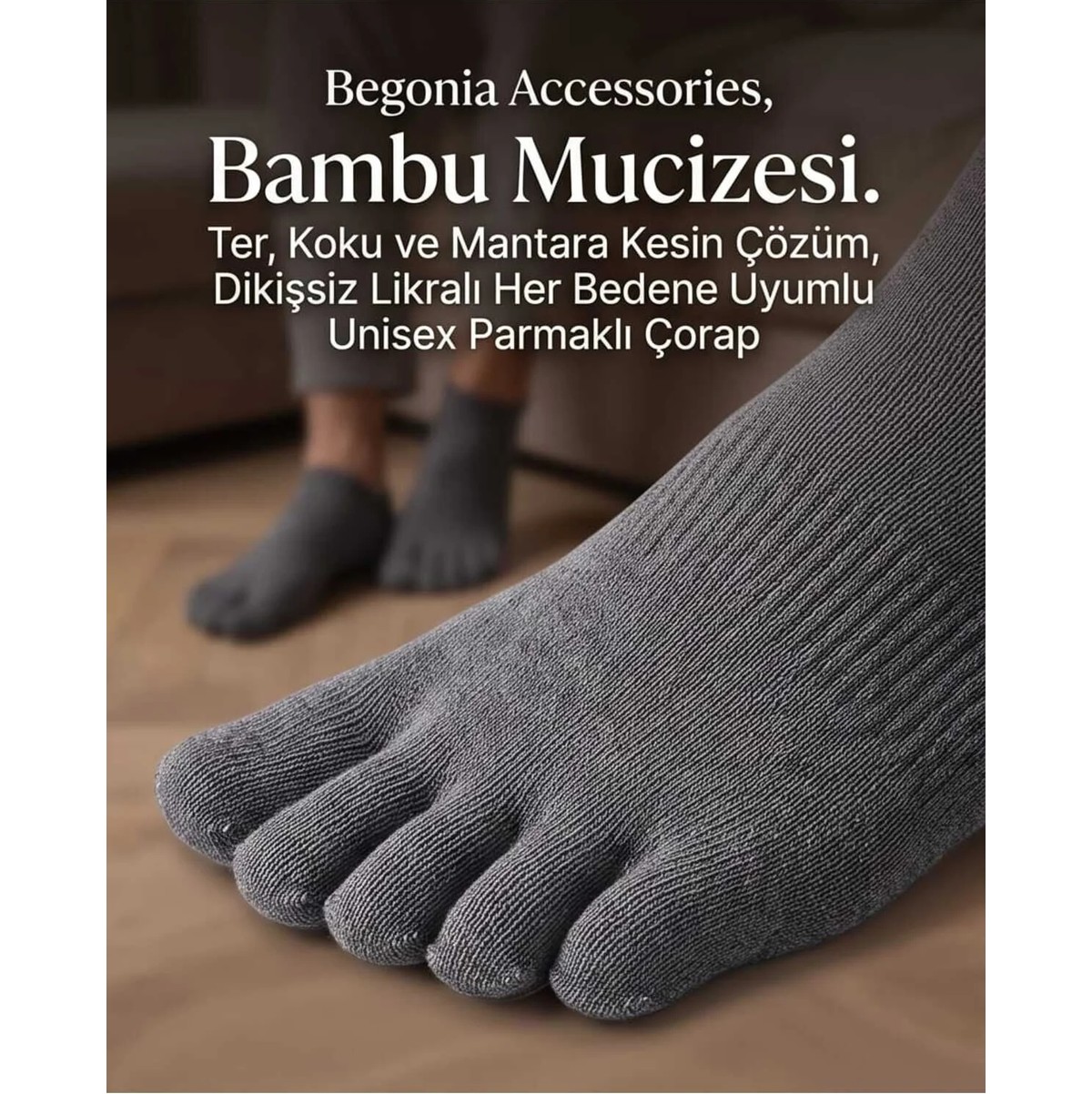 Begonia Accessories Bambu Parmaklı Çorap Dikişsiz Unisex Antialerjik Terleme ve Koku Karşıtı Likralı Esnek Çorap -278-2 görsel 6