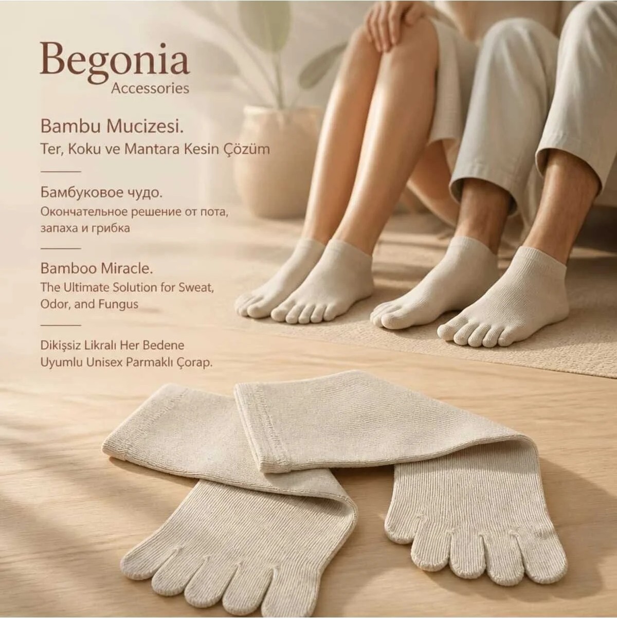 Begonia Accessories Bambu Parmaklı Çorap Dikişsiz Unisex Antialerjik Terleme ve Koku Karşıtı Likralı Esnek Çorap -278-6 görsel 8