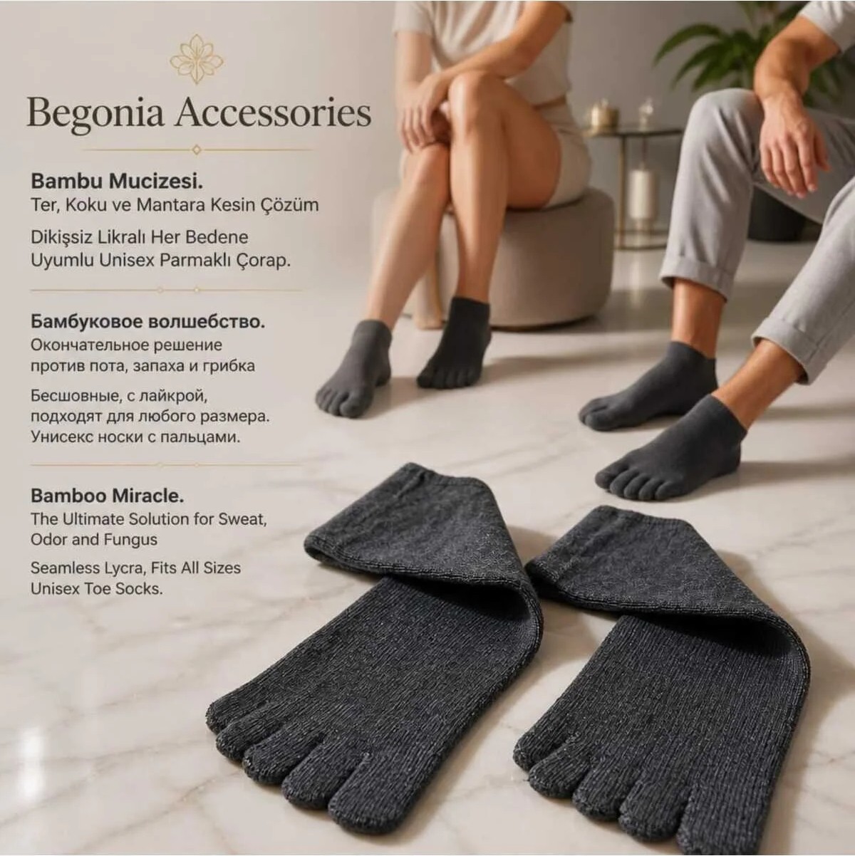 Begonia Accessories Bambu Parmaklı Çorap Dikişsiz Unisex Antialerjik Terleme ve Koku Karşıtı Likralı Esnek Çorap -278-4