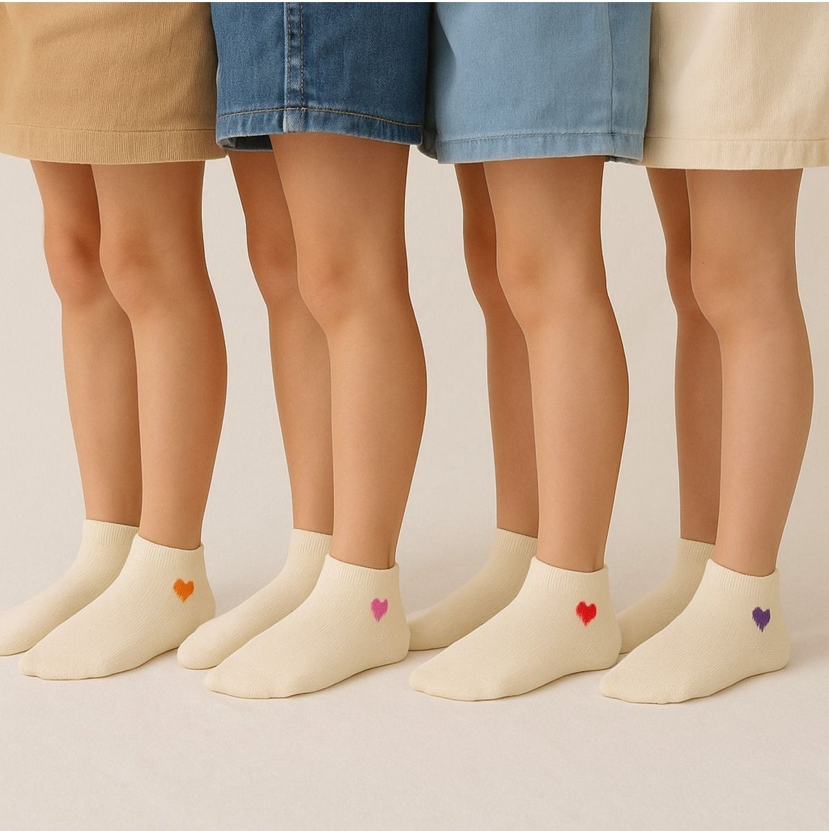 Black Arden Socks Kalp Desenli Kız Çocuk Patik Seti 5'li Ekru Pamuklu Günlük Kullanım İçin Rahat ve Şık görsel 3