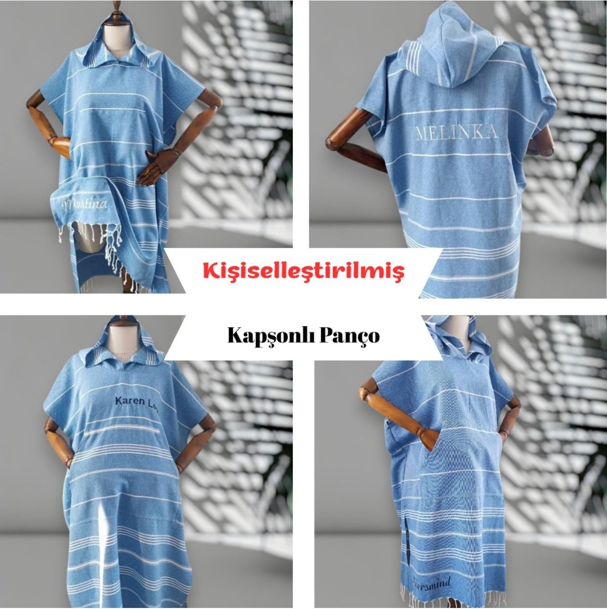 Chimariva Kişiye Özel Isim Nakışlı Kapüşonlu Çocuk Pançosu, Yazı ile Tasarım