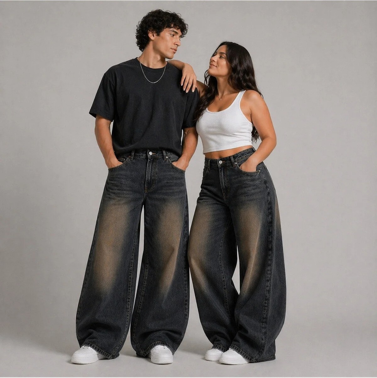 St.Poll Eskitme Füme Yıkamalı Unisex Büyük Beden Baggy Jean Pantolon