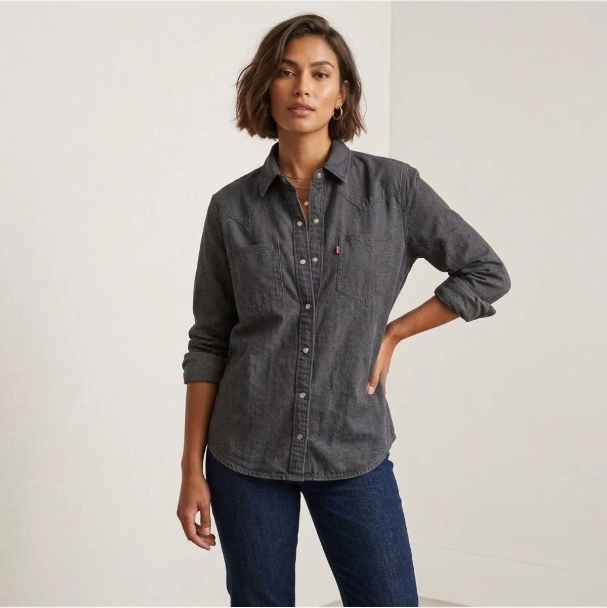 Levi's Kadın Pamuk Kot Gömlek-Füme görsel 3
