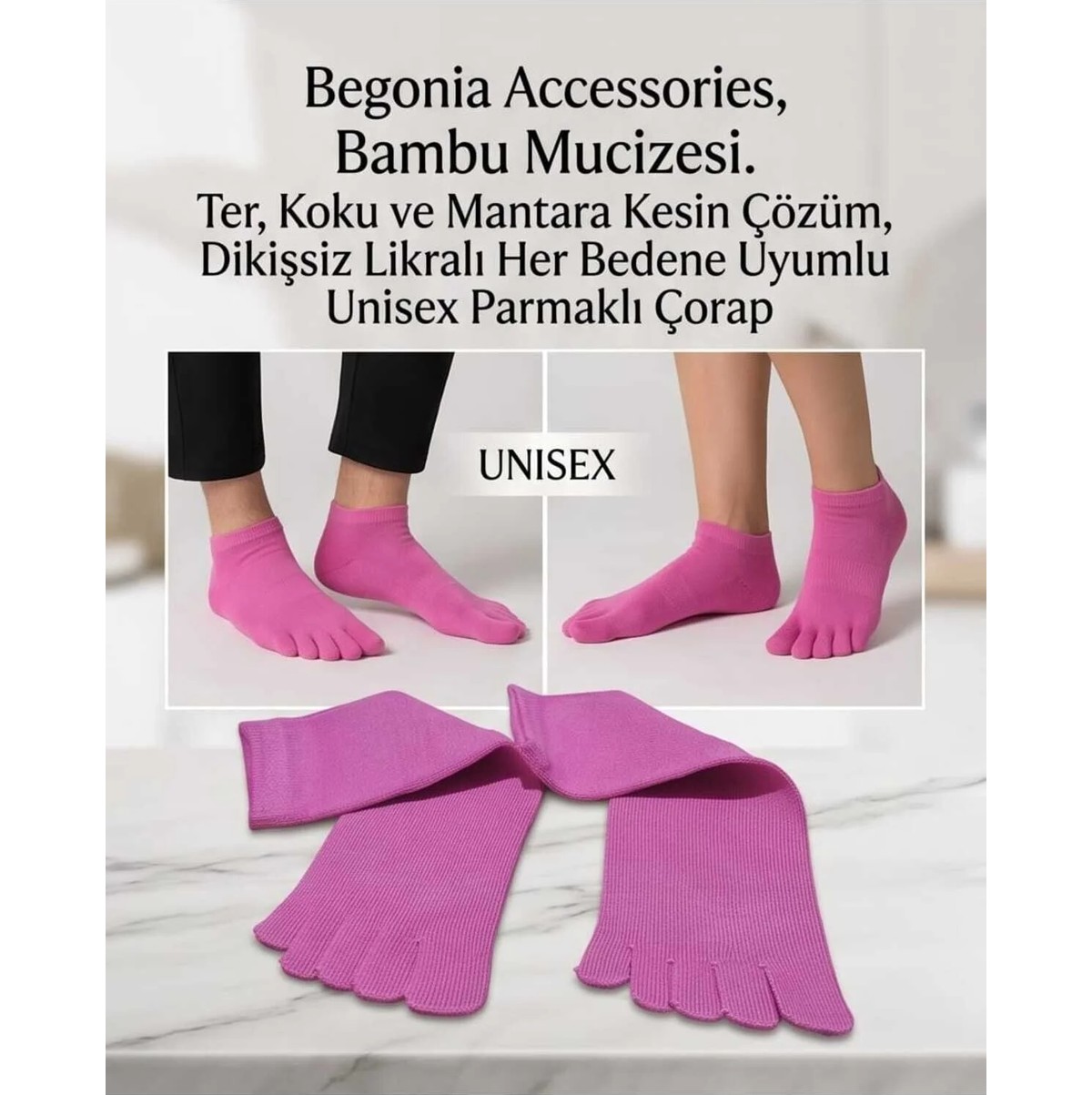 Begonia Accessories Bambu Parmaklı Çorap Dikişsiz Unisex Antialerjik Terleme ve Koku Karşıtı Likralı Esnek Çorap -278-5 görsel 7
