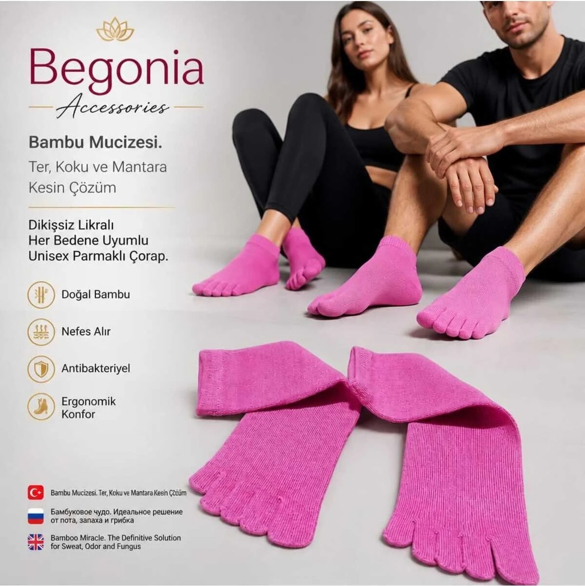 Begonia Accessories Bambu Parmaklı Çorap Dikişsiz Unisex Antialerjik Terleme ve Koku Karşıtı Likralı Esnek Çorap -278-1