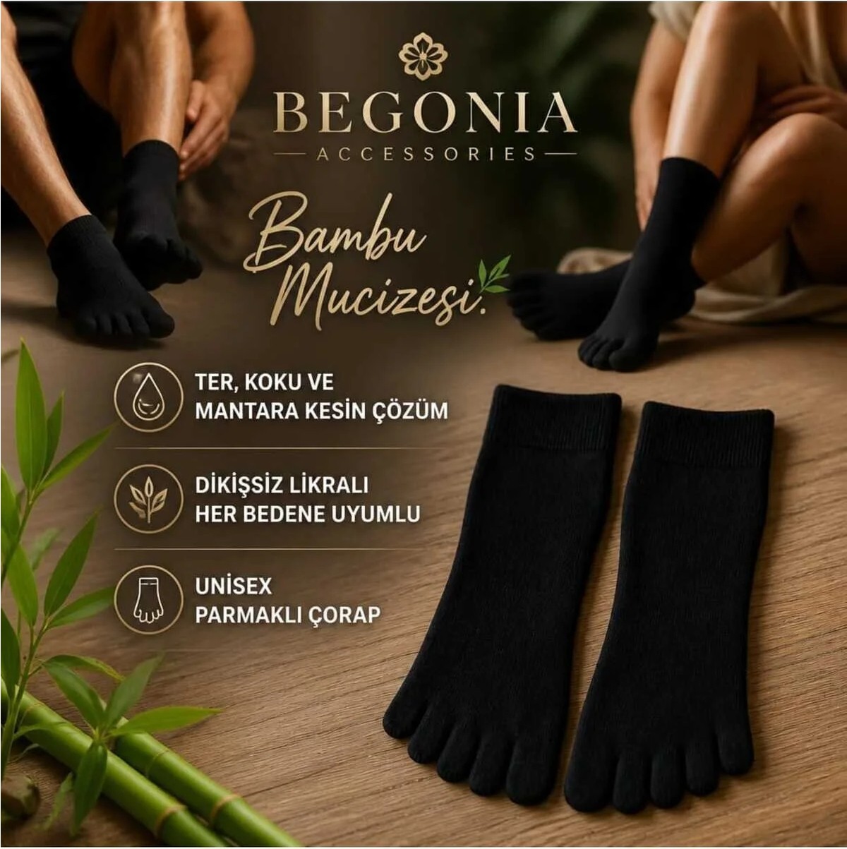 Begonia Accessories Bambu Parmaklı Çorap Dikişsiz Unisex Antialerjik Terleme ve Koku Karşıtı Likralı Esnek Çorap -278-3 görsel 2