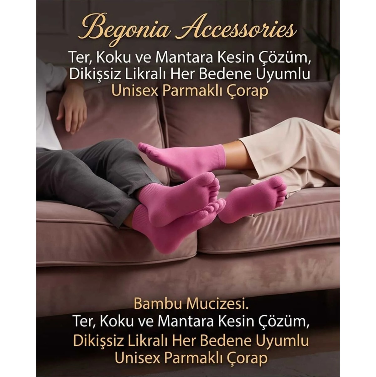 Begonia Accessories Bambu Parmaklı Çorap Dikişsiz Unisex Antialerjik Terleme ve Koku Karşıtı Likralı Esnek Çorap -278-3 görsel 2
