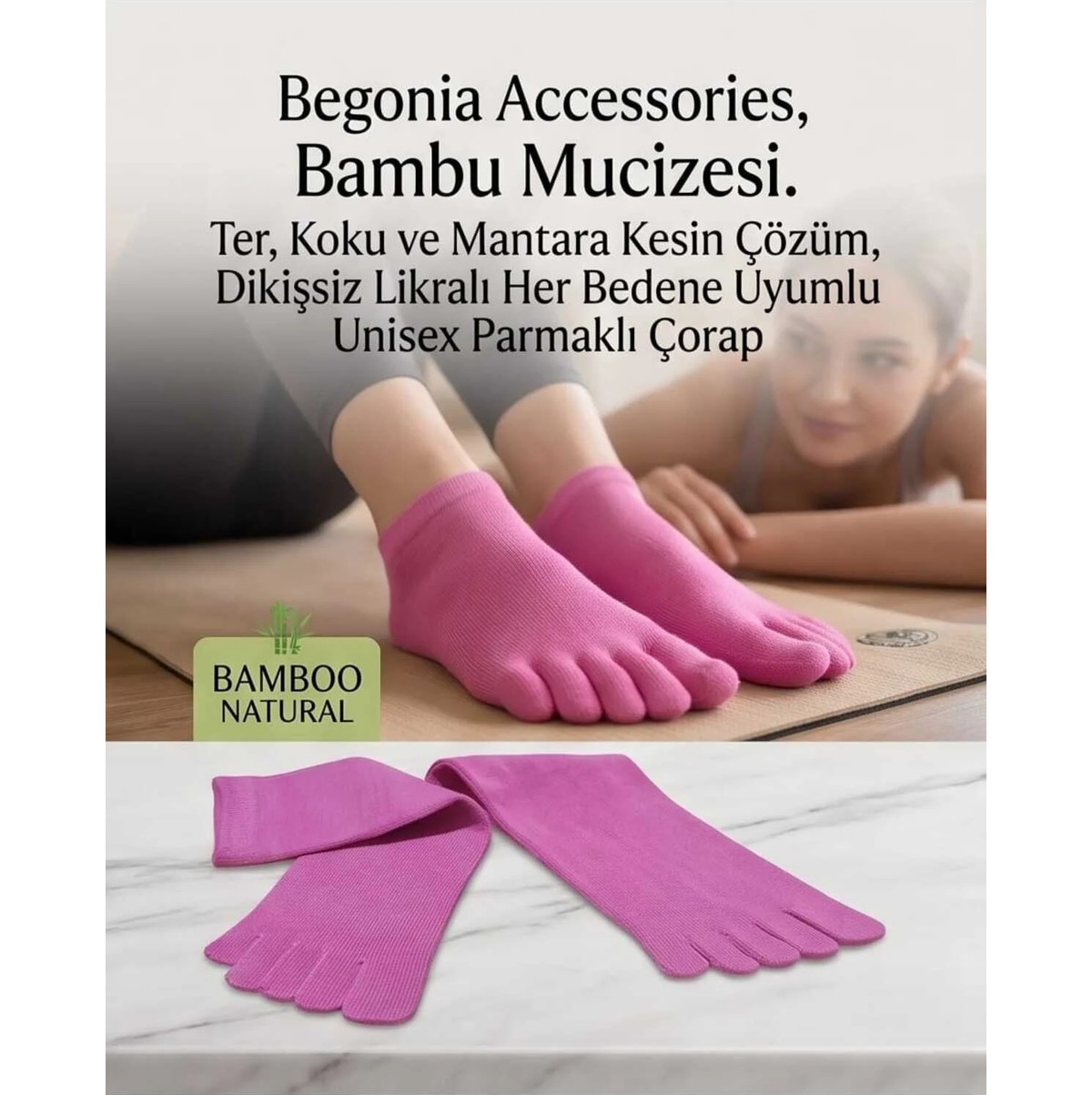 Begonia Accessories Bambu Parmaklı Çorap Dikişsiz Unisex Antialerjik Terleme ve Koku Karşıtı Likralı Esnek Çorap -278-3 görsel 4