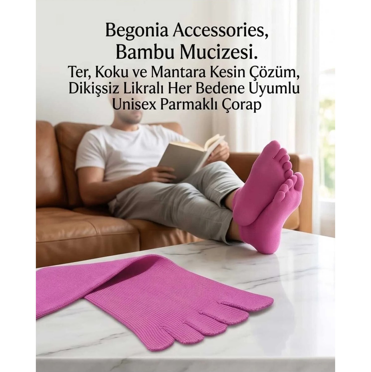 Begonia Accessories Bambu Parmaklı Çorap Dikişsiz Unisex Antialerjik Terleme ve Koku Karşıtı Likralı Esnek Çorap -278-3 görsel 6