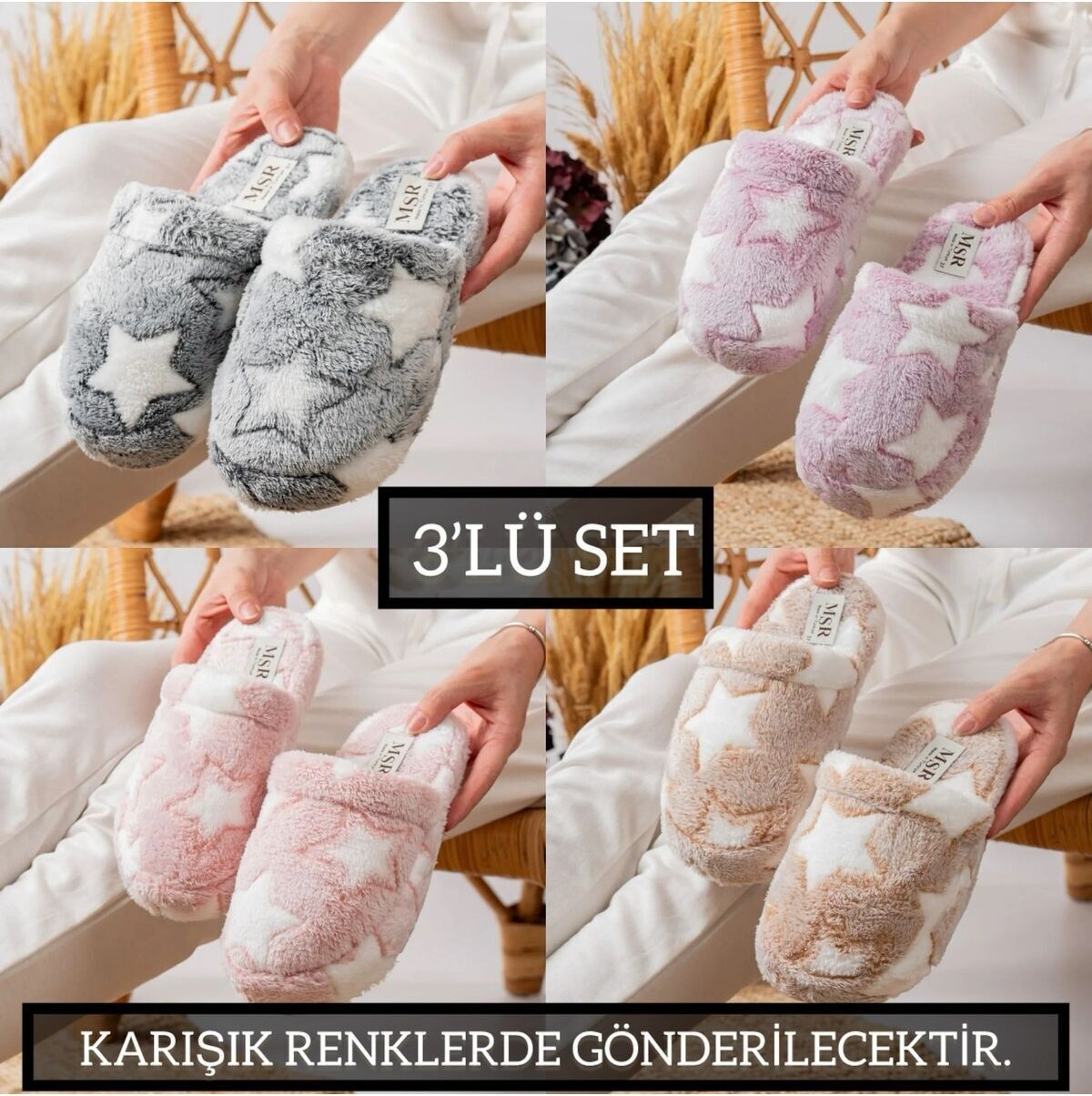 Slipcat 3'lü Paket Terlik Ev Terliği Çeyiz Bohça Seti görsel 6