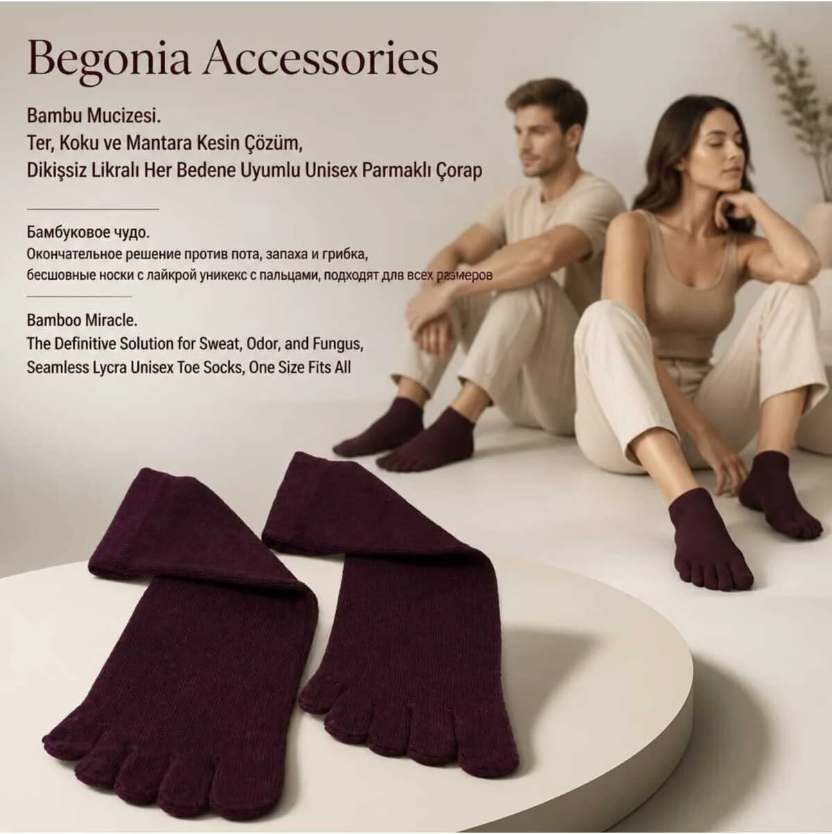 Begonia Accessories Bambu Parmaklı Çorap Dikişsiz Unisex Antialerjik Terleme ve Koku Karşıtı Likralı Esnek Çorap -278-2 görsel 2
