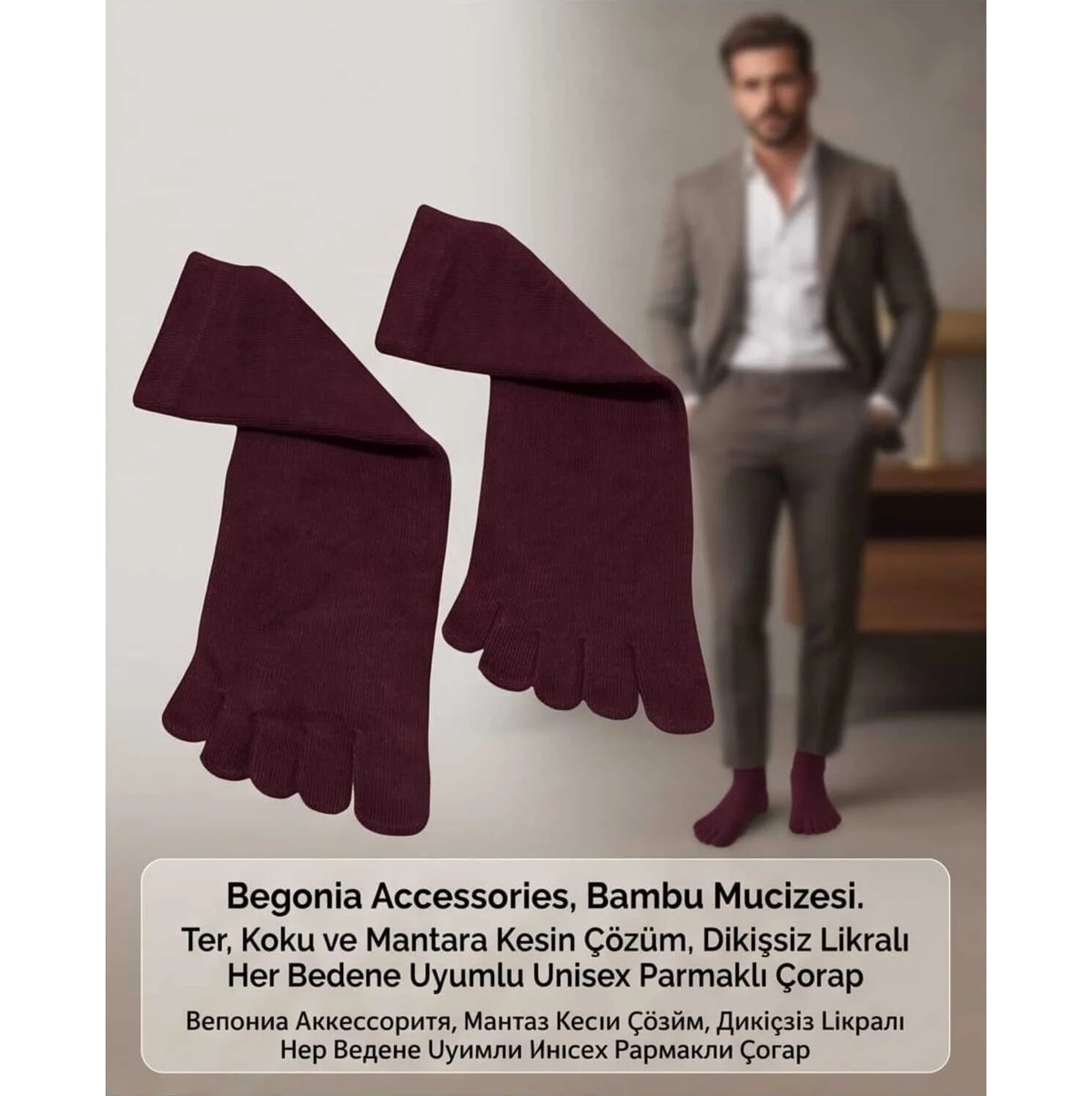 Begonia Accessories Bambu Parmaklı Çorap Dikişsiz Unisex Antialerjik Terleme ve Koku Karşıtı Likralı Esnek Çorap -278-2 görsel 7