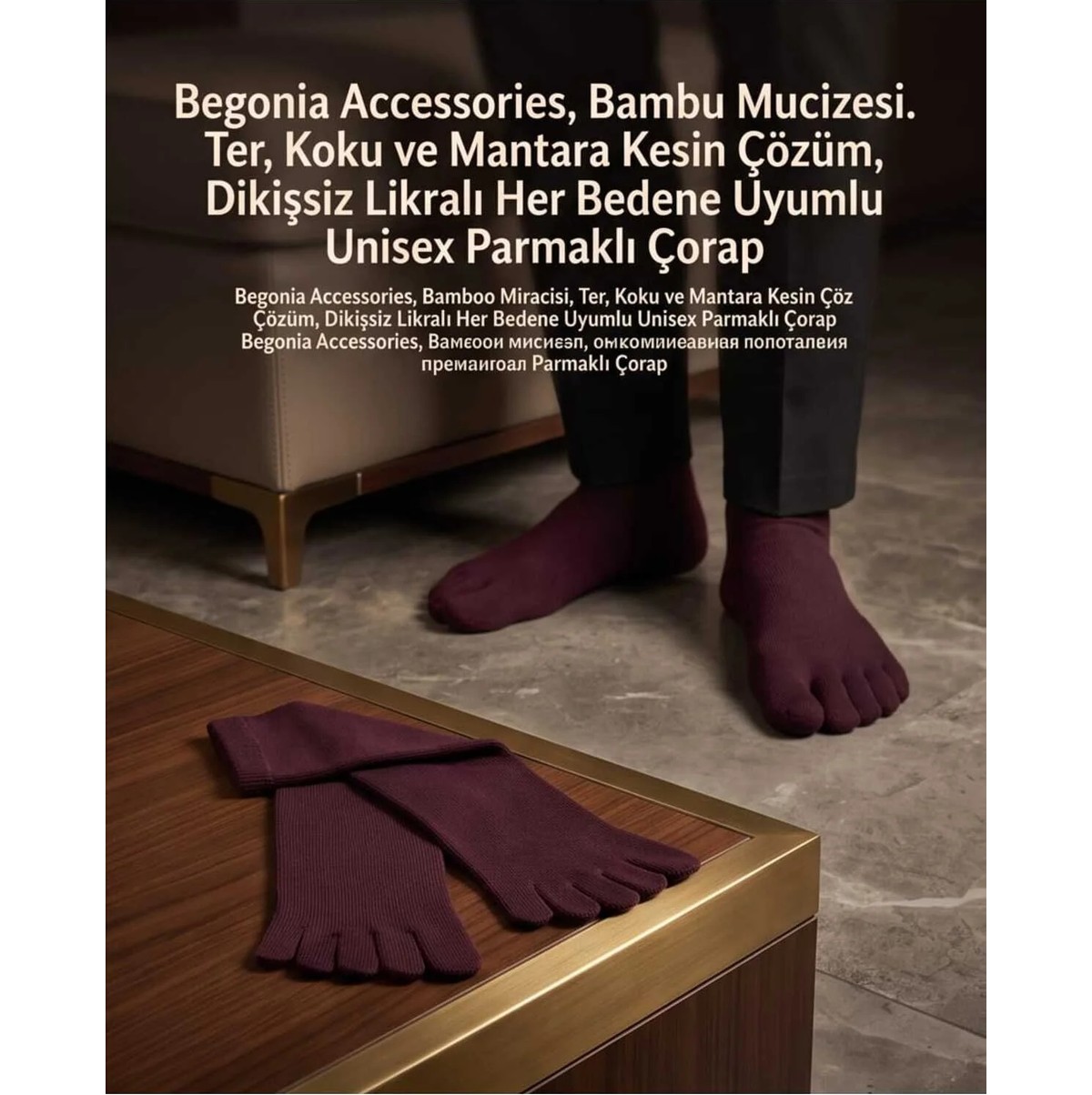 Begonia Accessories Bambu Parmaklı Çorap Dikişsiz Unisex Antialerjik Terleme ve Koku Karşıtı Likralı Esnek Çorap -278-6 görsel 4