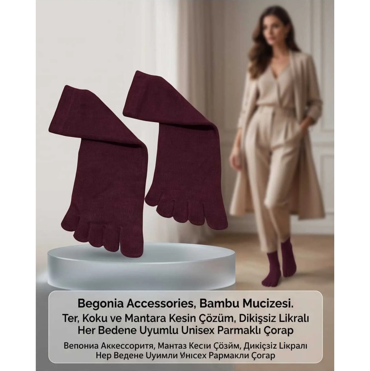 Begonia Accessories Bambu Parmaklı Çorap Dikişsiz Unisex Antialerjik Terleme ve Koku Karşıtı Likralı Esnek Çorap -278-6 görsel 6
