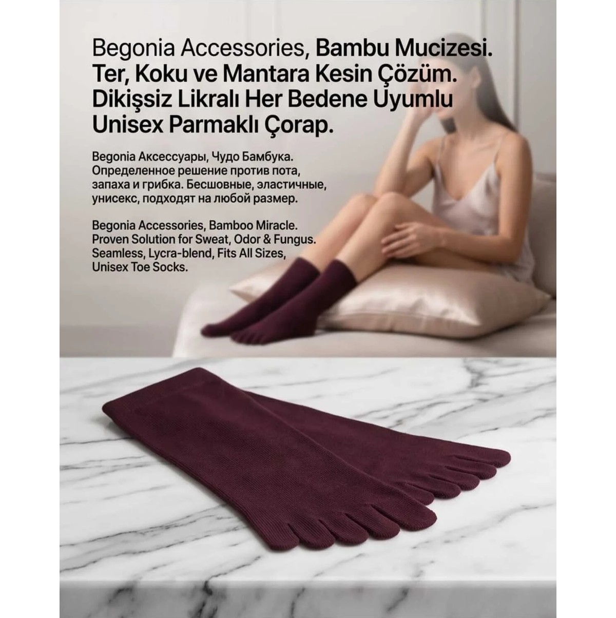 Begonia Accessories Bambu Parmaklı Çorap Dikişsiz Unisex Antialerjik Terleme ve Koku Karşıtı Likralı Esnek Çorap -278-6 görsel 8