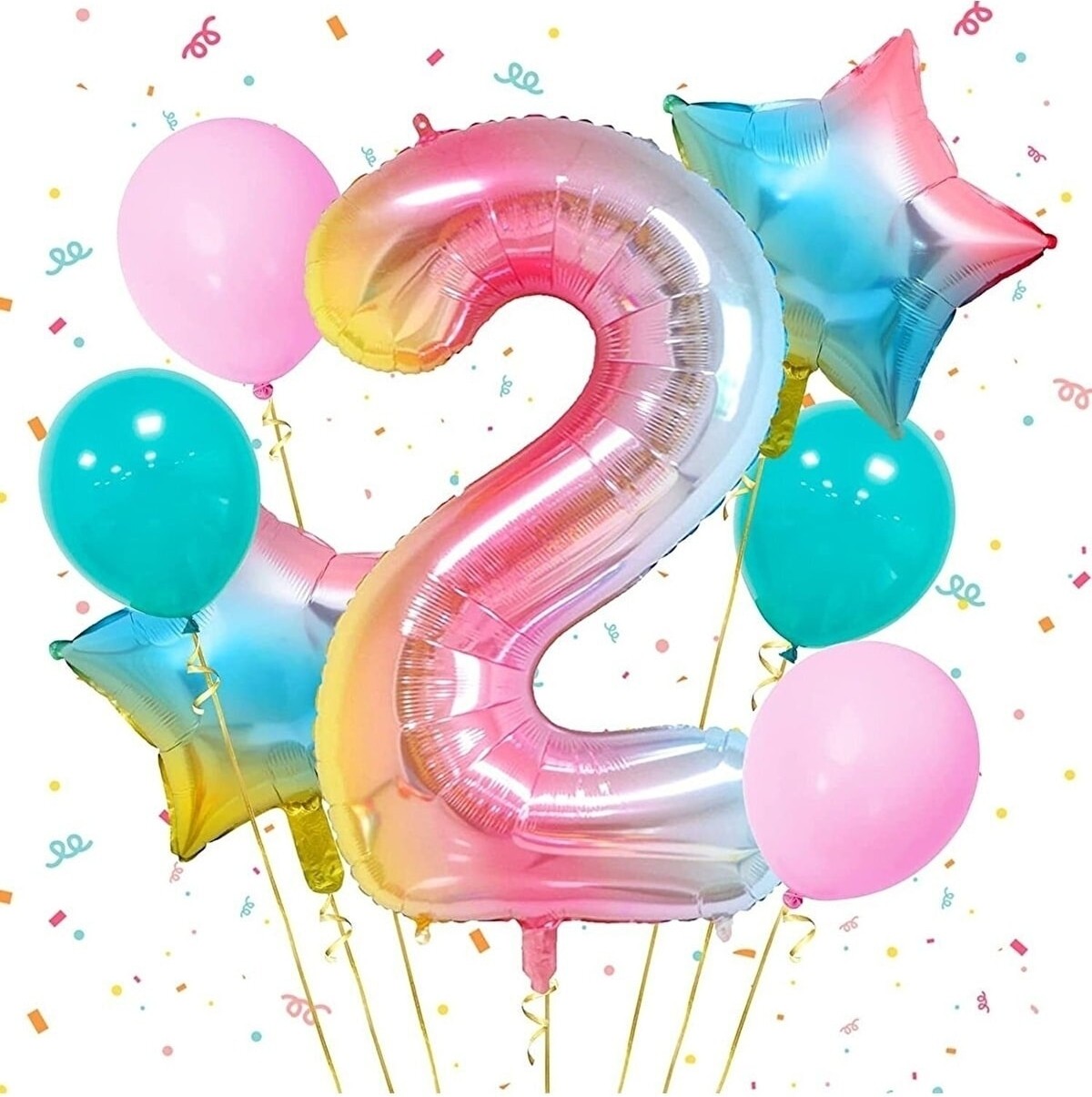 Feyza Design Çok Renkli Gökkuşağı Balon Seti 2 Yaş Için Parti Malzemeleri