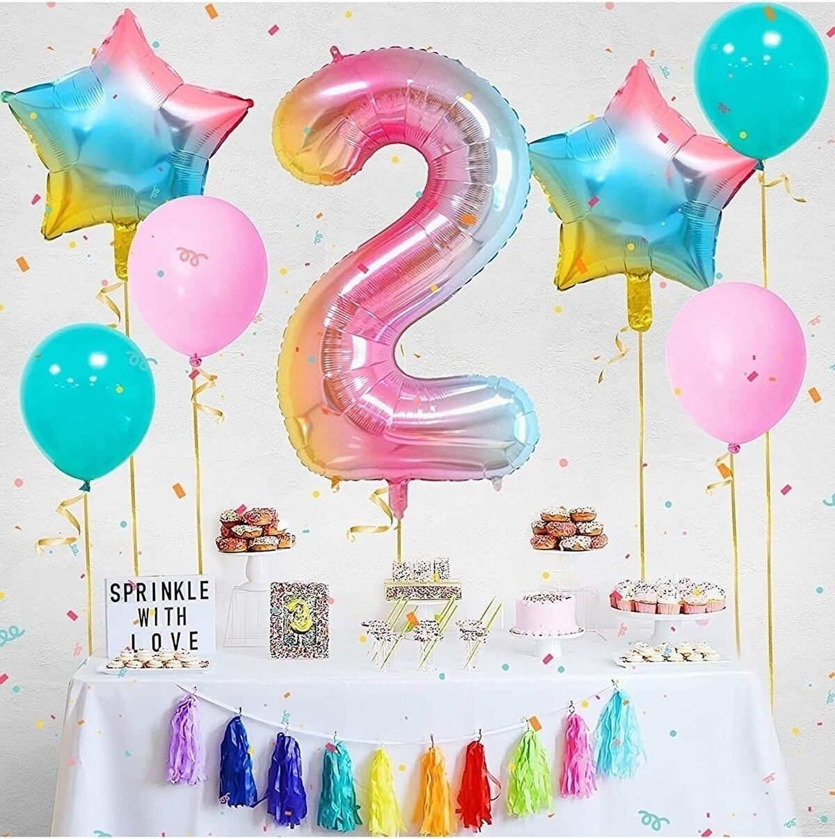 Feyza Design Çok Renkli Gökkuşağı Balon Seti 2 Yaş Için Parti Malzemeleri görsel 2
