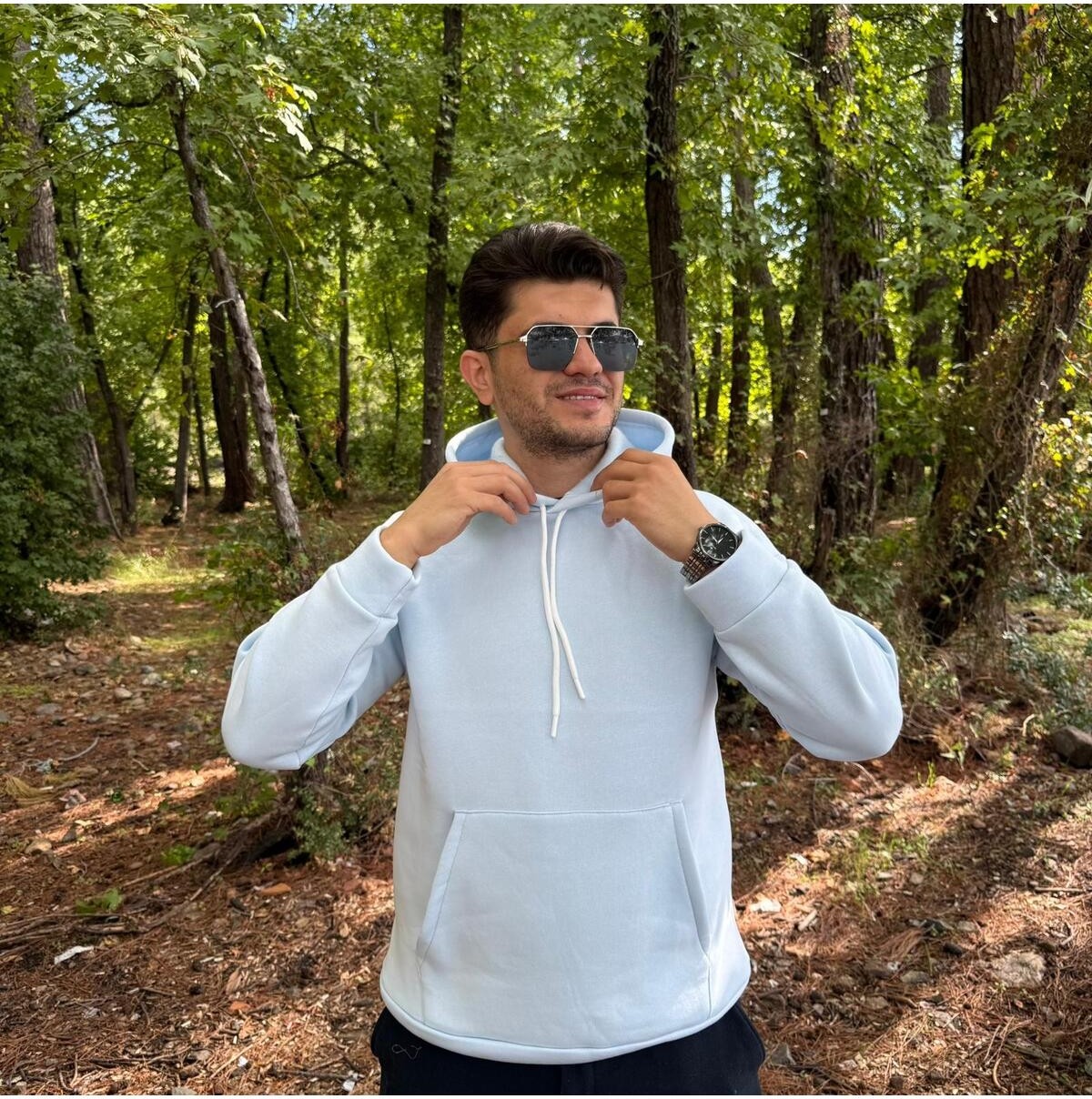 My Butik Erkek 3 Iplik Basic Oversize Kanguru Cepli Kapüşonlu Sweatshirt görsel 2