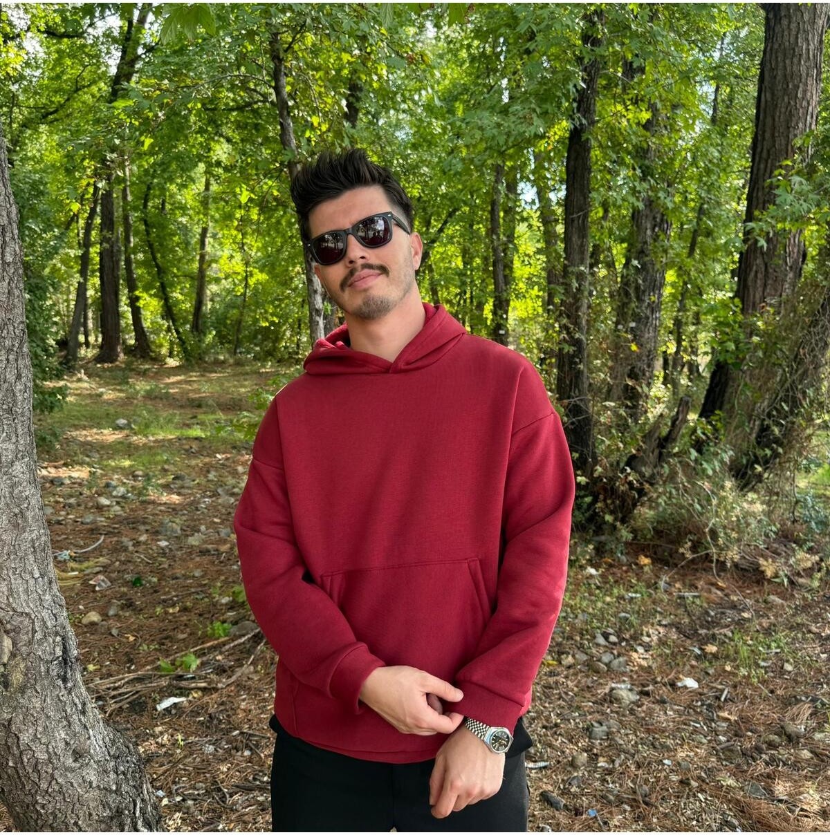 My Butik Erkek 3 Iplik Basic Oversize Kanguru Cepli Kapüşonlu Sweatshirt
