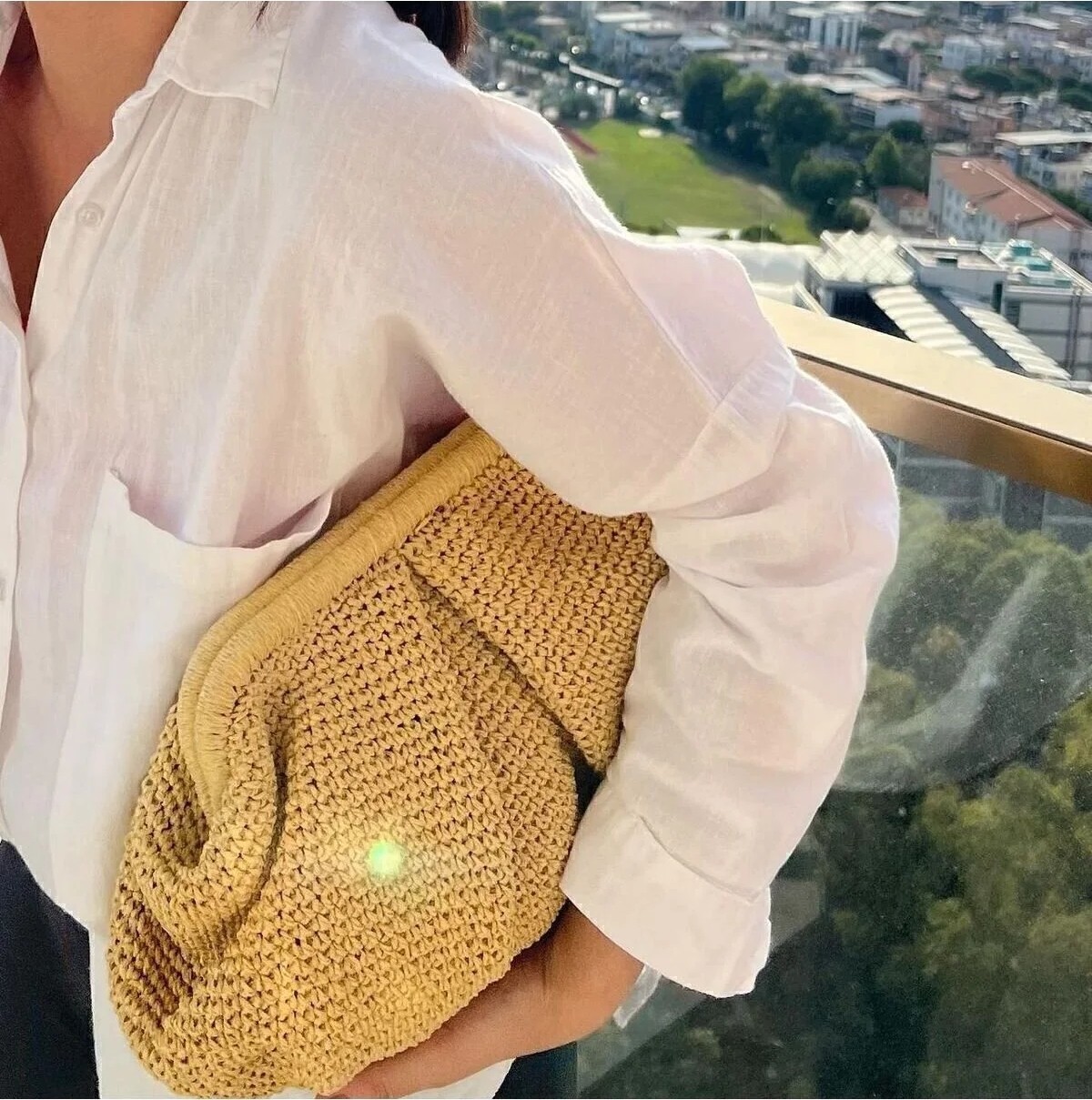 Hobilanka Açık Renk Hasır Burslu Portföy Clutch Çanta görsel 4