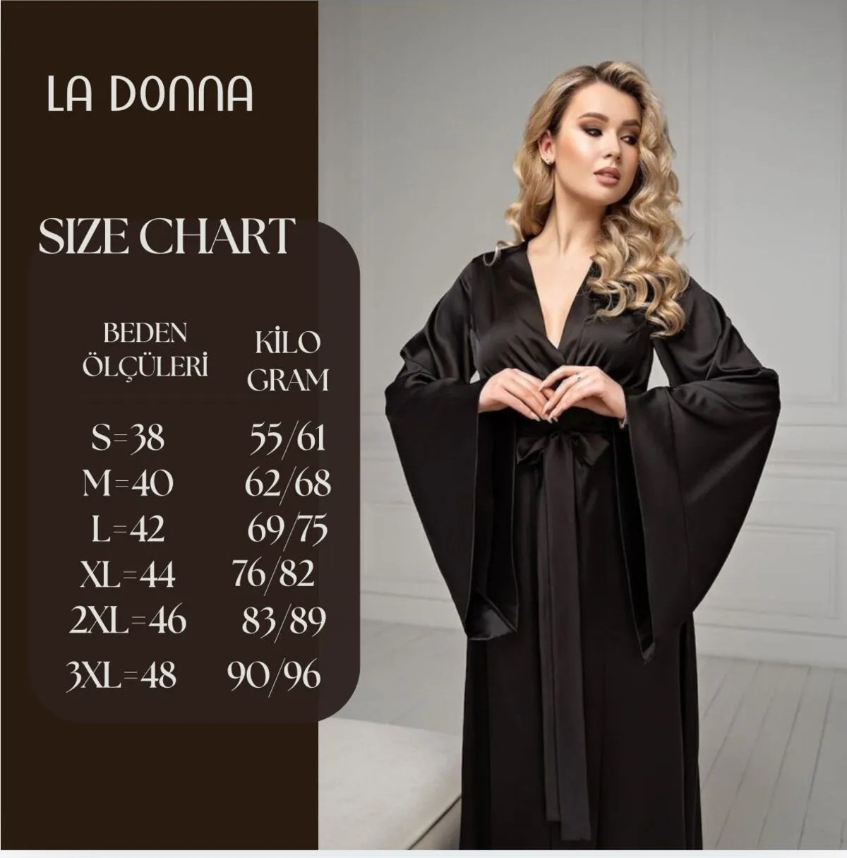 La Donna Moda Kolları Kloş Ipeksi Satan Uzun Gelin Sabahlık Kimono görsel 6