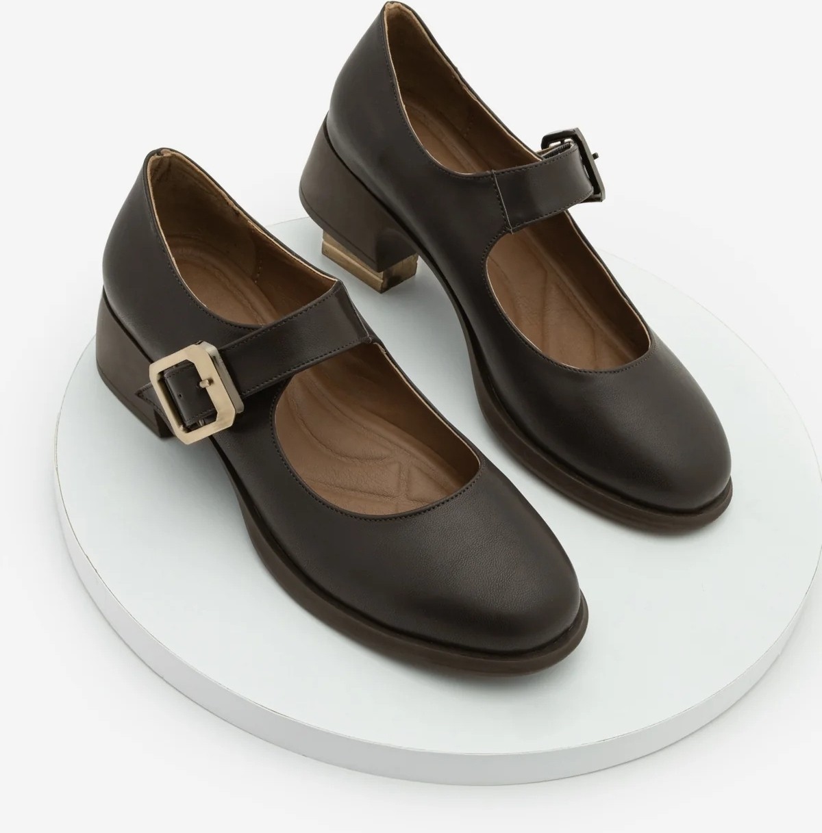 Marjin Kadın Tokalı Kalın Topuk Günlük Ayakkabı Loafer Meniz Kahve