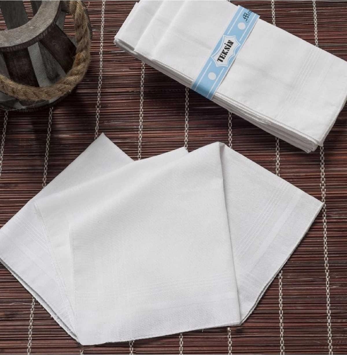 Universal Teksin 36X36 Cm. Bir Düzine 12 Adet Mendil Tm Beyaz