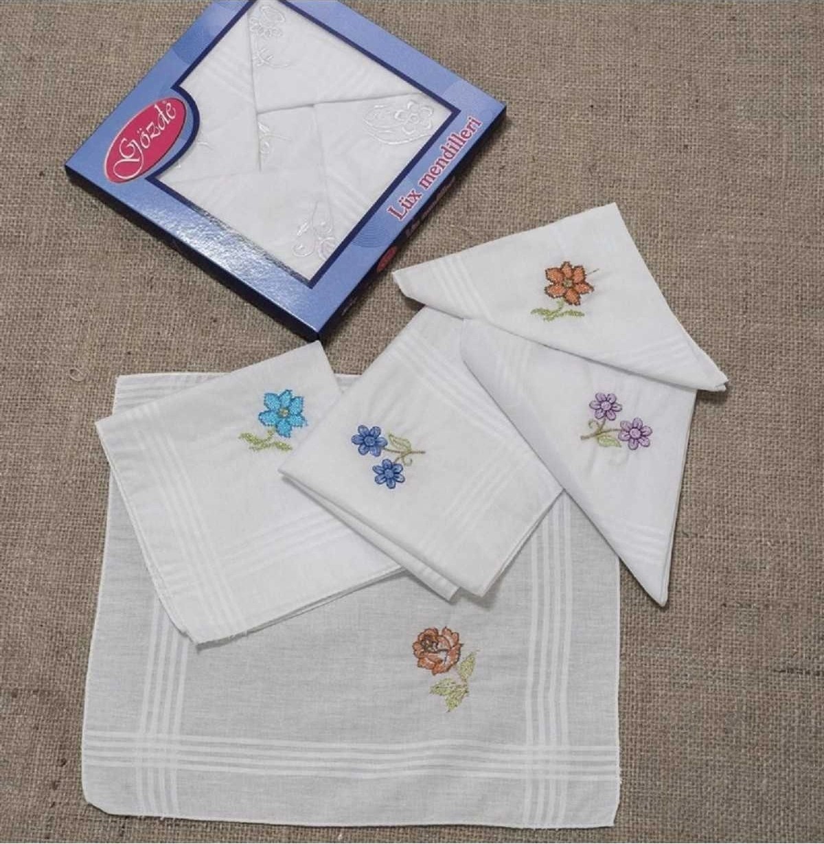 Universal Işlemeli Bayan Mendili 12 Adet 28X28 cm 100 Pamuk